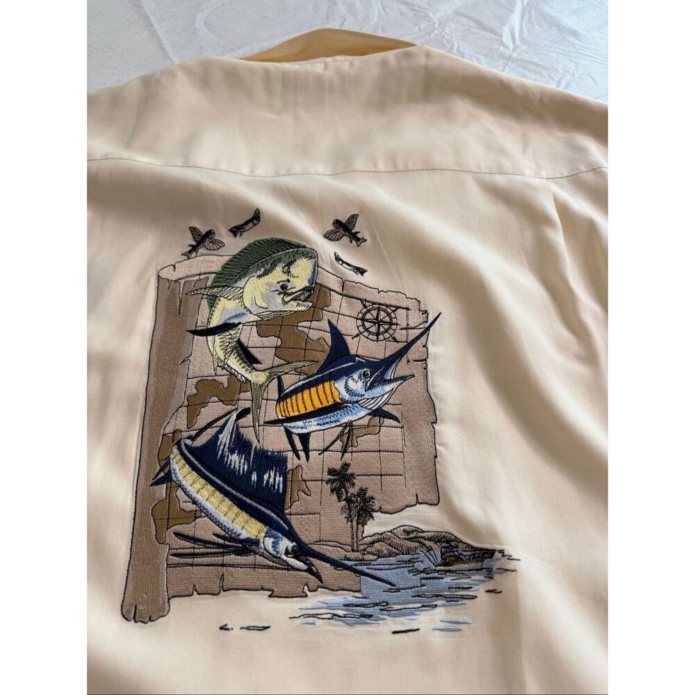 Hook & Tackle Embroidered Silk Marlin Button Up Shirt Size XL